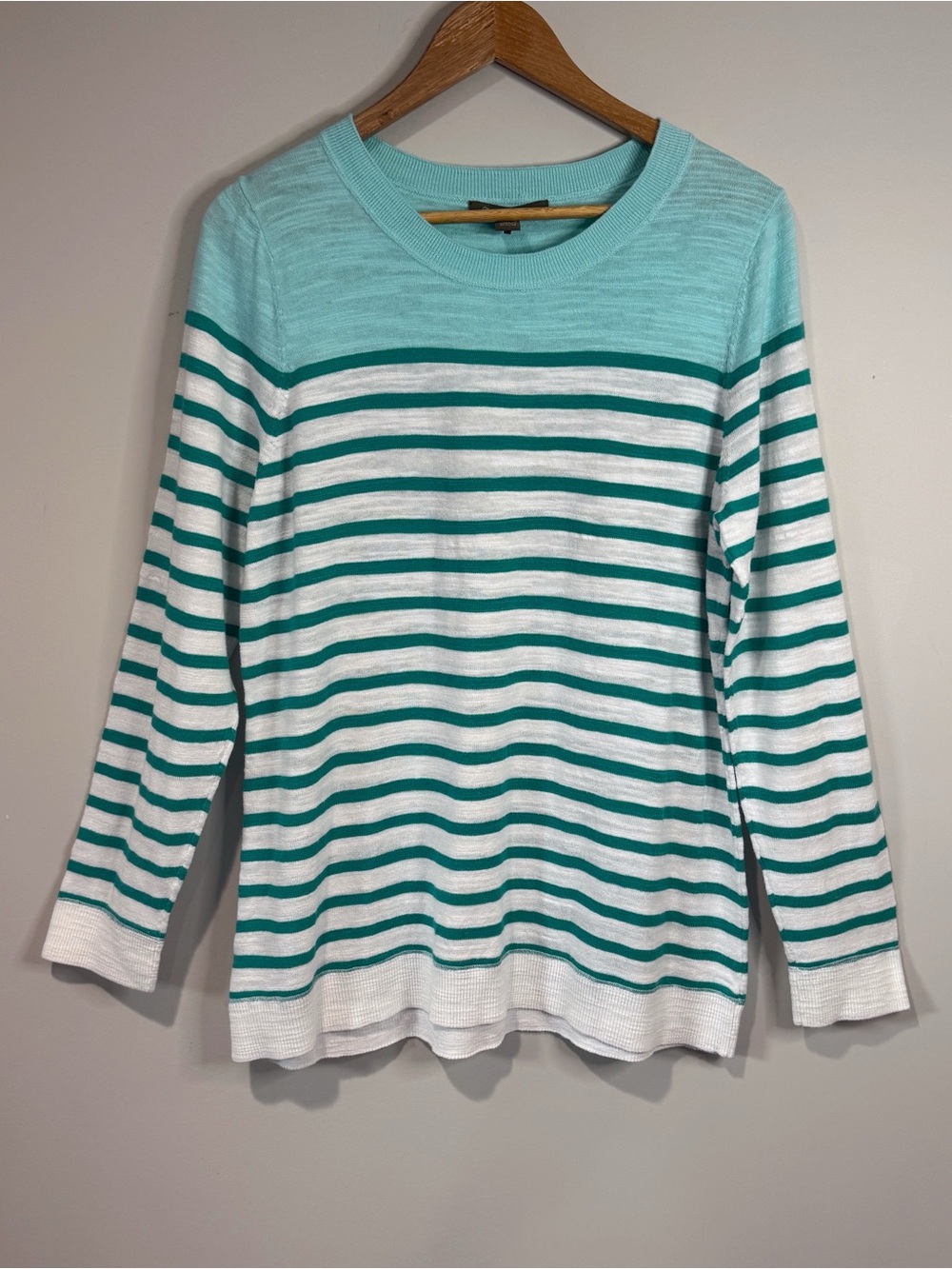 Tommy Bahama Women’s Aqua Green White Stripe Cotton Linen Lightweight Sweater XL